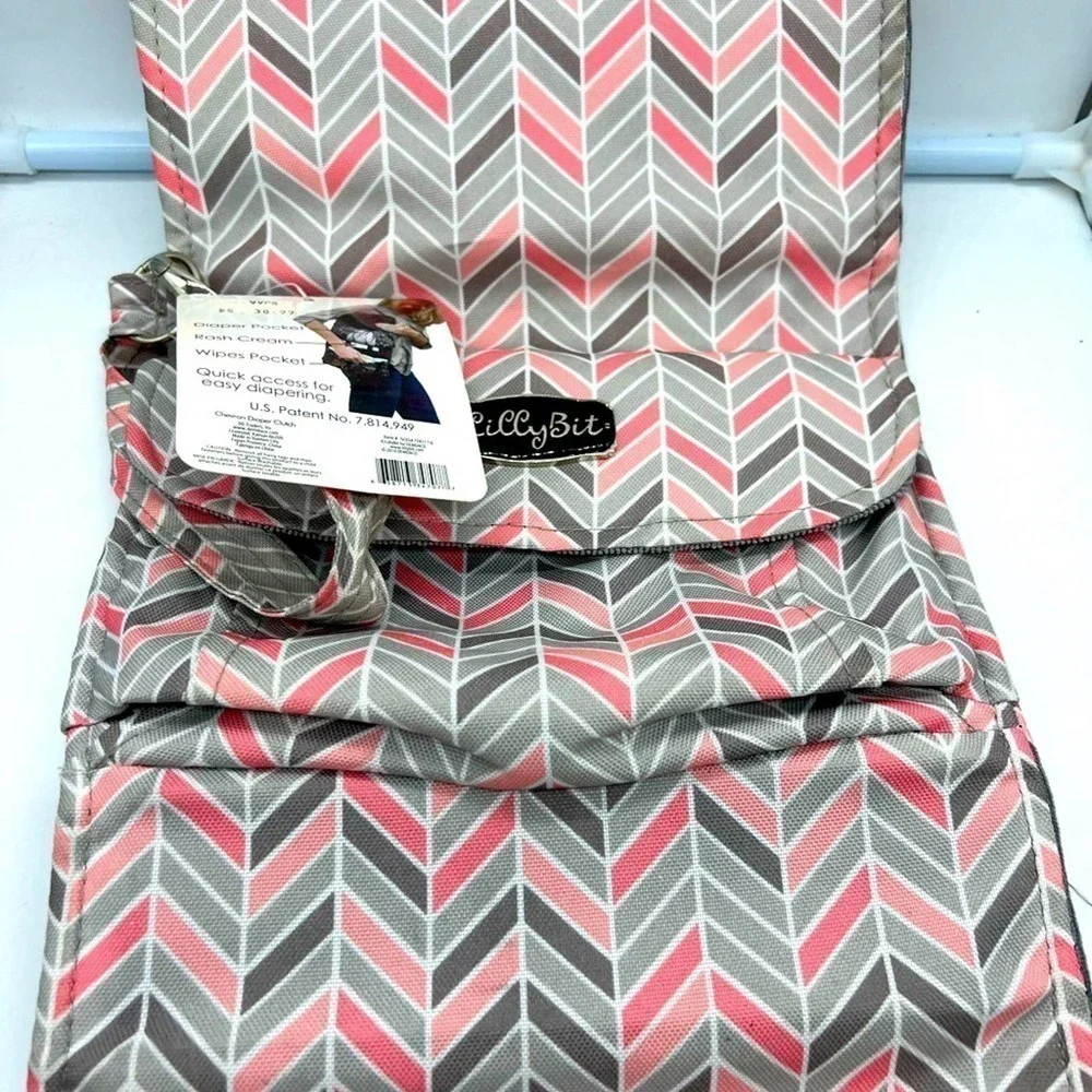 NEW Lillybet by Demdaco Diaper Clutch chevron pink&gray multiple way to …